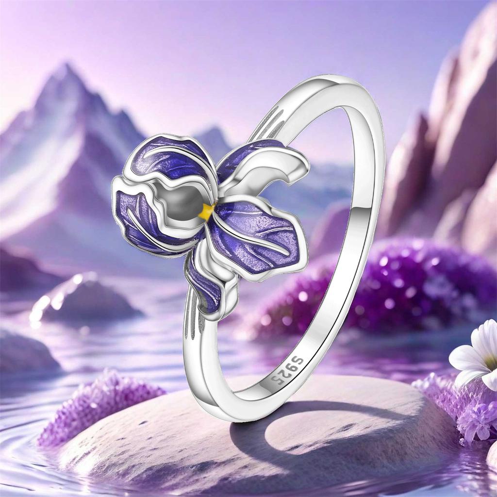 Orstarry S925 Silber Lila Schwertlilie Geschlossener Ring Für Frauen Original Fingerring Schmuck Party Feine Trendige Geschenke