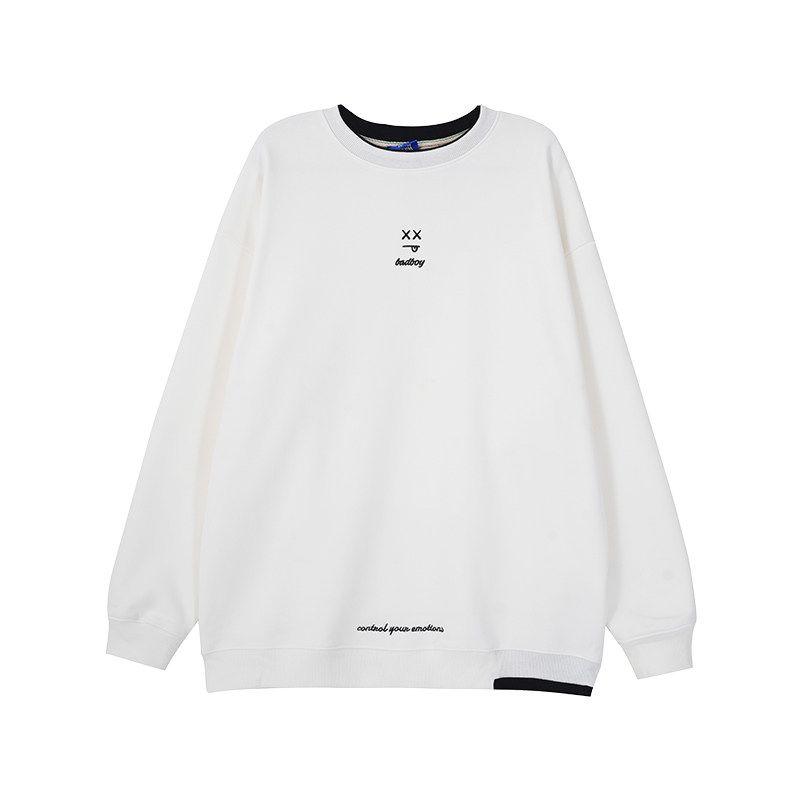 Wassup Fashion Brand Cartoon Smiley Face Fleece-lined round Neck Hoodie Boys Spring, Autumn and Winter All-Matching Couple Pullover Top Heavy