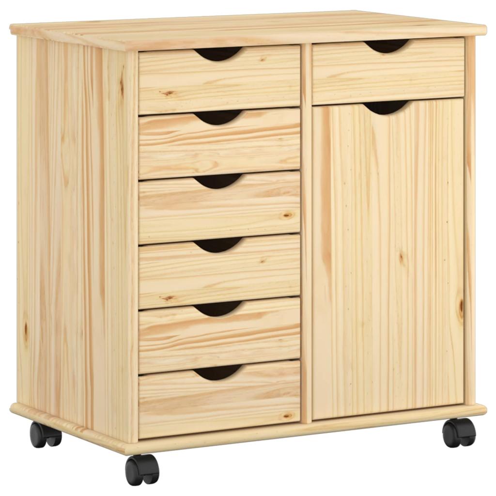 Rolling Cabinet with Wheels Brown 63.5 x 39 x 65.5 cm Solid Pine Wood