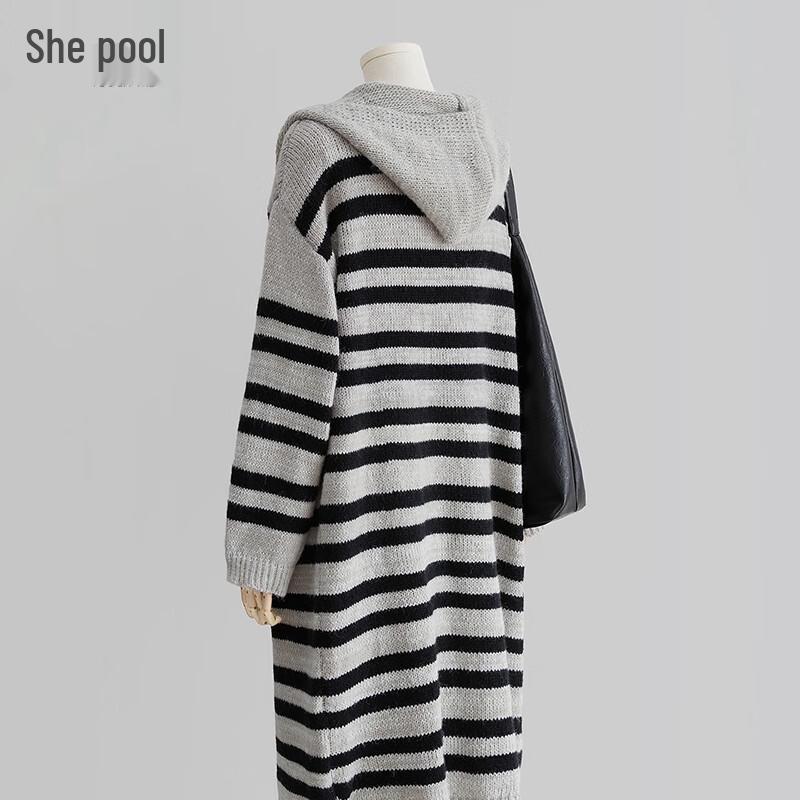 

Women s Striped Color-Block Hooded Knit Cardigan One Size