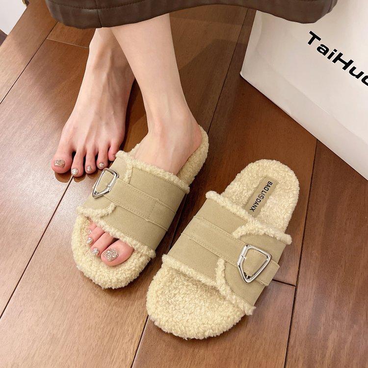 

Женская обувь 2024 года, женские тапочки, шлепанцы на платформе, низкие, новые, массажные, мягкие, плюшевые, резиновые, римского покроя, каблук-копыто 35 хаки