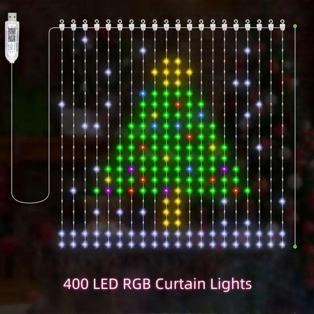 400 LEDs DIY Fairy Lights Bluetooth Control LED Curtain Strip RGB String Lights  Window Decoration