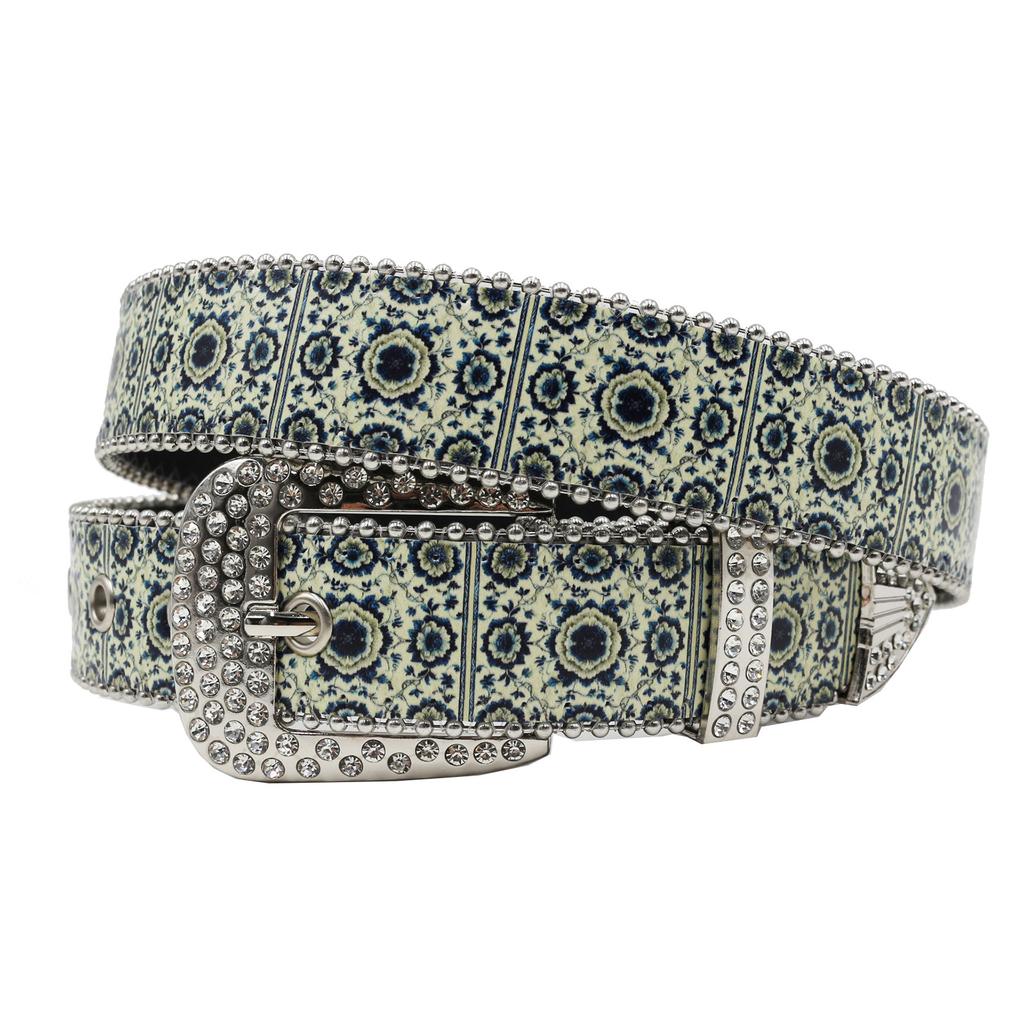 Rhinestone Belt Ethnic Style Print Niche Fashion Couple Belt Punk Trend Bohemian Style