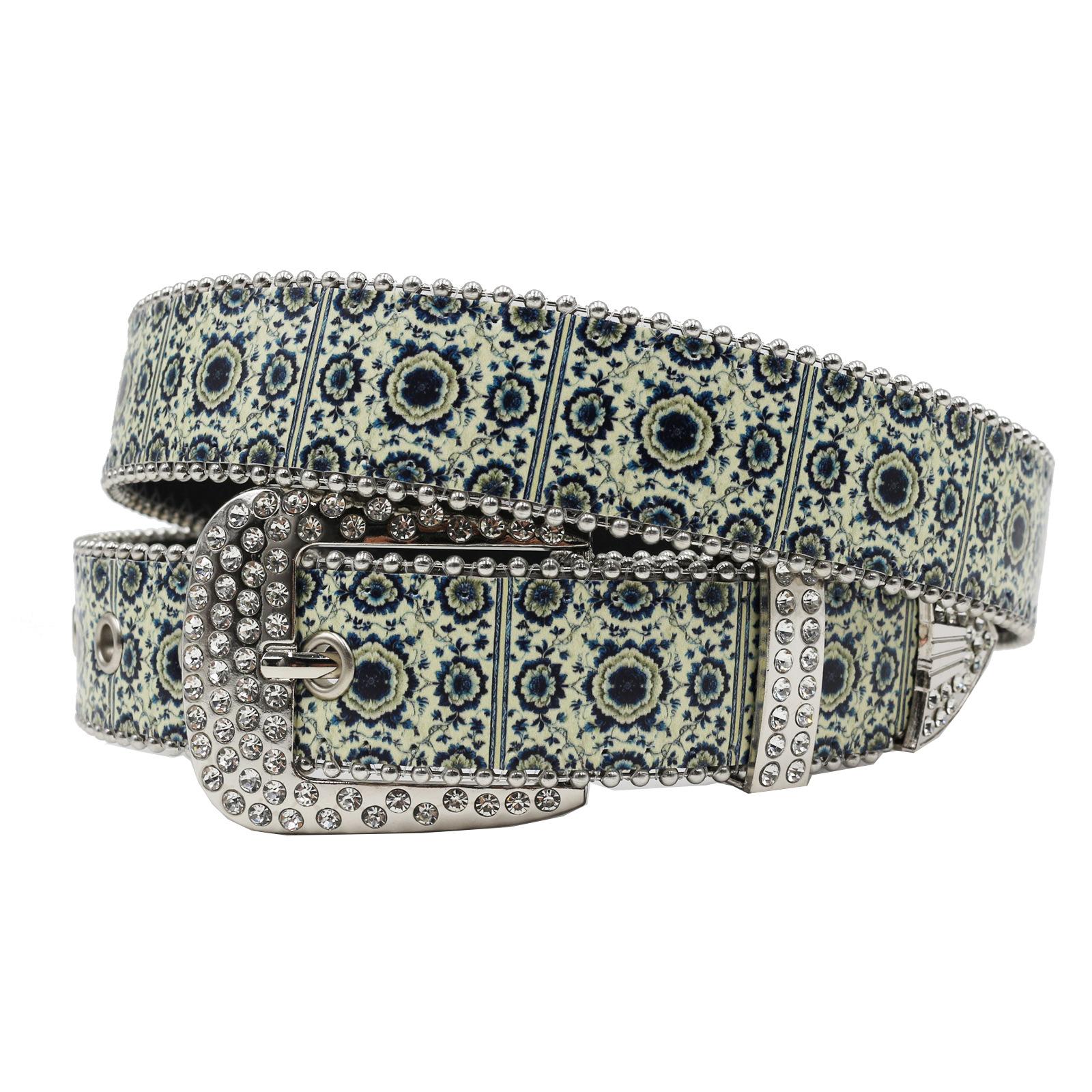 

Ремень со стразами Этнический принт Нишевая мода Парный ремень Панк-тренд Богемный стиль 115cm