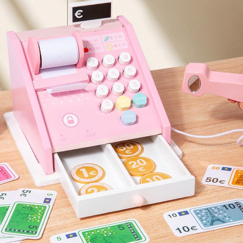 Kids Cash Register Supermarket Toy Set with Scanner Calculator Checkout Counter Kid Pretend Play Supermarket Toy Gift