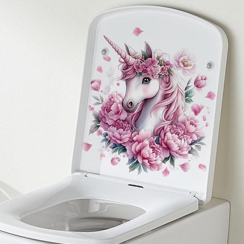 Pink Large Flower Unicorn Wall Sticker Self Adhesive Removable PVC Bedroom Living Room Hallway Decor