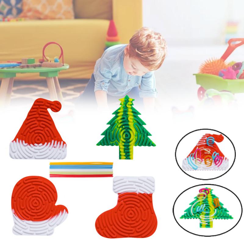 Tree 4pcs Christmas Hat Sock Glove Sensory Activity Board Silica Gel Puzzle Toy