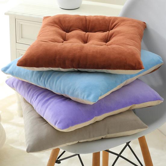 Decorative Contrast Edging Seat Pad Square Chair Cushion, Soft Plush Cushion with Straps, 15.75" x High Resilience Tatami Non Slip for Dining