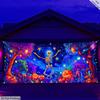1PCS Halloween Garage Door Decoration - Luminous UV Effect - Super sized Horror Skull Party Scene with Pumpkin and Bat