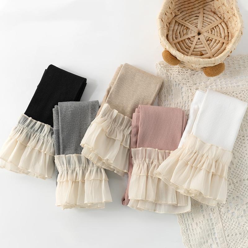 Baby Girls Leggings Lace Pants Kids Cotton Solid Ruffle Lace Children Tights Casual Pantyhose Trousers Spring Autumn