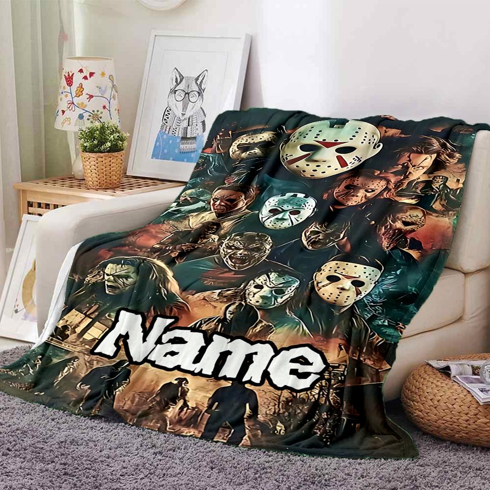 Custom Name Horror Movie Mashup blanket for Couch & Bed, Plush Cozy Fuzzy Blanket Super Soft & Warm Blankets for Fall and Winter. 0908133