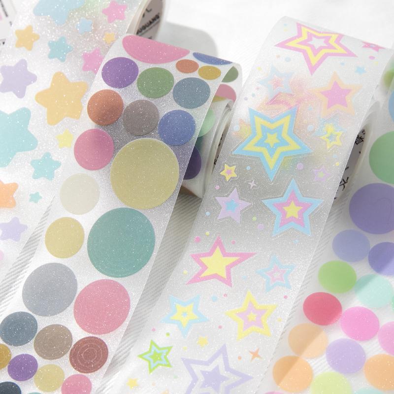 50mm * 2m Kawaii Funkelnder Sandkreis Stern Grunddekoration Stanzaufkleberband DIY Tagebuch Album Scrapbooking Material