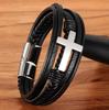 Cross Style Multi Layer Design Stainless Steel Fashion Men Leather Bracelet Classic Gift for Men 5 Different Styles Choose