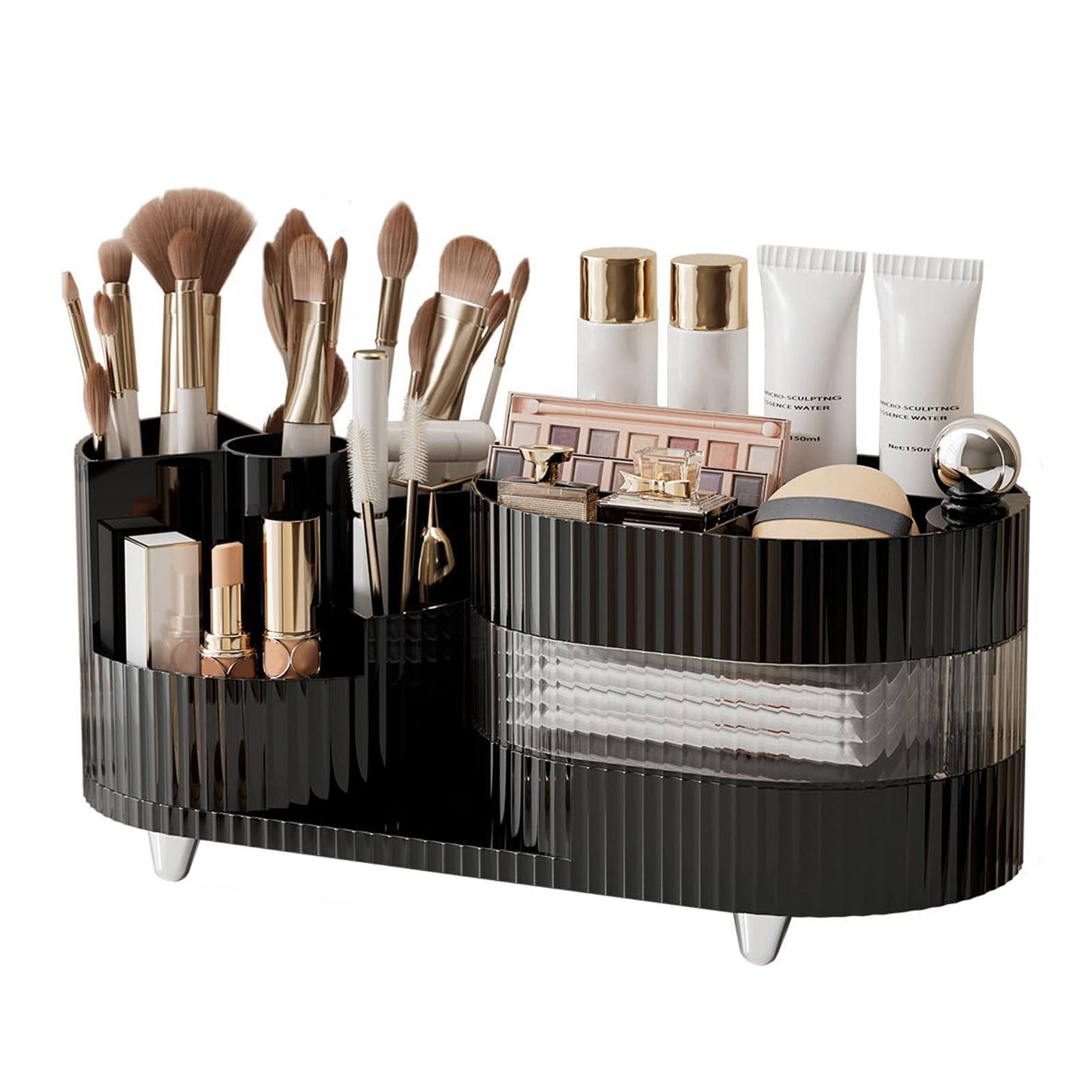 

360 Degree Rotating Makeup Organizer Box Swivel Cosmetic Storage Rack Black