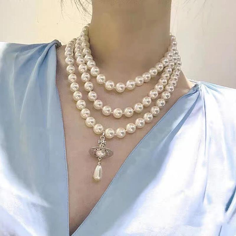 Saturn Pearl Necklace For Women Handmade Multilayer Pendant Elegant Jewelry Gift For Women