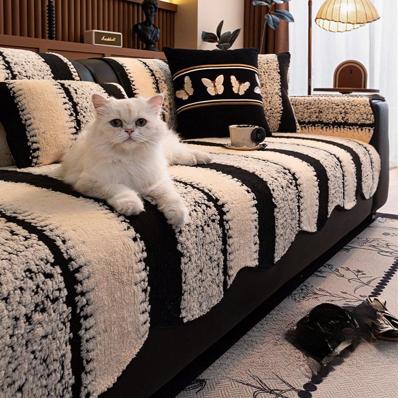 Light Luxury High-Grade Leather Sofa Cushion Autumn and Winter Plush Straight Row Seat Cushion All-Inclusive Universal Sofa Cover Winter Cover Towel