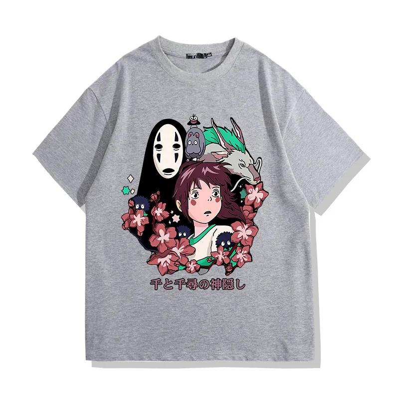 Japanese Anime Spirited Away 100% Cotton Short Sleeve T-shirt Men's and Women's Summer Fashion Brand Short Sleeve Clothes