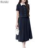 ZANZEA Women Short Sleeve Blouse and Long Skirts Casual Two Piece Suit Sets