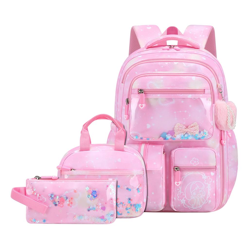 Mädchen Rucksack mit Aufdruck, Lunchtasche und Federmäppchen Set