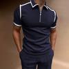 Fashionable Polo Shirt with Zip and Colour-Blocking: Men's Casual, Versatile, Short-Sleeved, Relaxed-Fit Polo Shirt