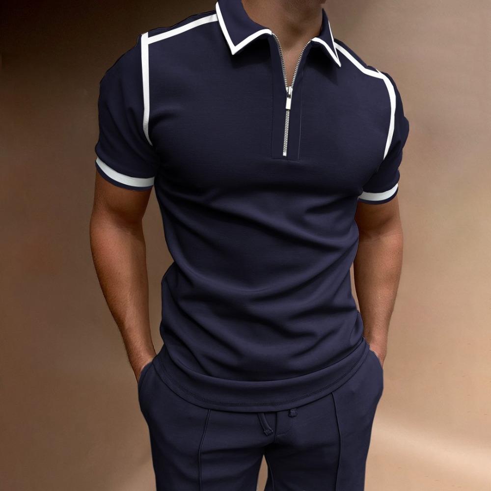 Fashionable Polo Shirt with Zip and Colour-Blocking: Men's Casual, Versatile, Short-Sleeved, Relaxed-Fit Polo Shirt