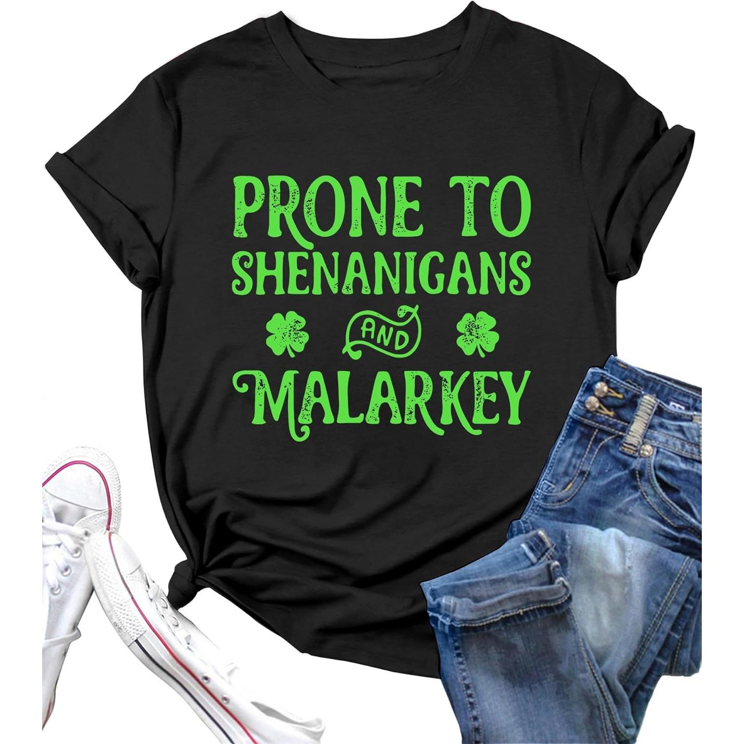 LAZYCHILD St Patricks Day Shirt Women Lucky Shamrock Tshirt Saint Patricks Day Green Clover Short Sleeve Tops S чёрный