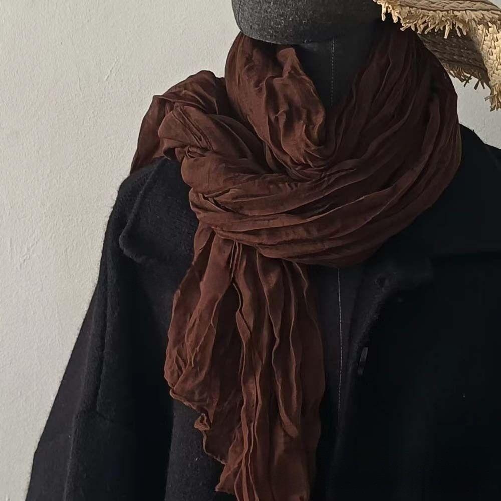 Retro Pleated Printed Scarf Luxury Brand Designer Long Shawl Wrap For Spring Autumn Winter