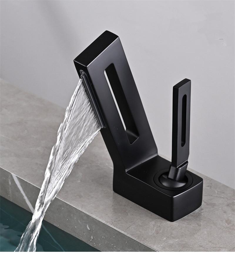 Tuqiu Bathroom Faucet Brass Gray Bathroom Basin Faucet Cold And Hot Waterfall Mixer Sink Tap Deck Mounted Black & Gold Tap