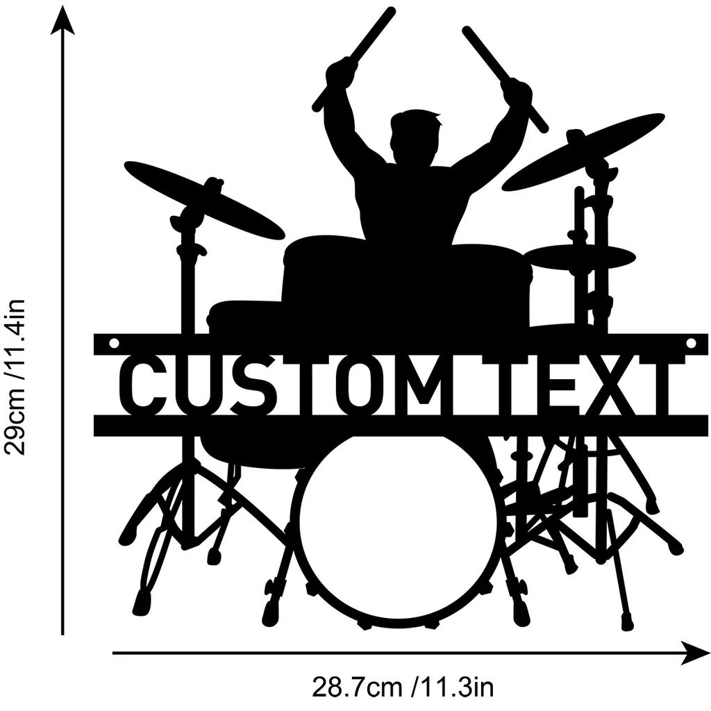Metal Drummer Name Sign, Personalized Music Studio Wall Art, Drum Kit Decor, Birthday Gift for Son