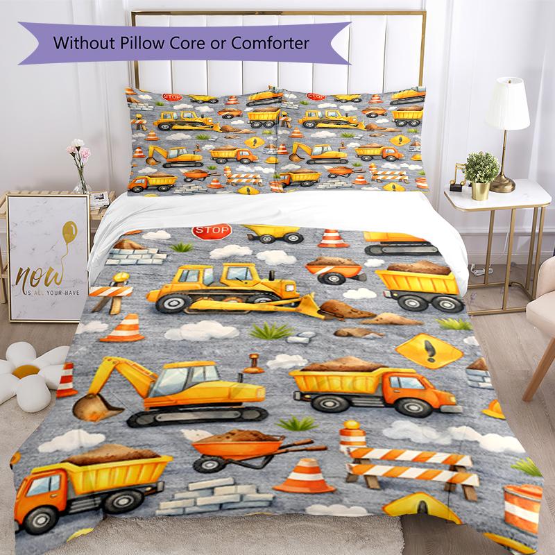 3pcs Excavator Bedding Set Duvet Cover Closure Includes 1 Duvet Cover & 2 Pillowcases, Soft and Comfortable for All Seasons.