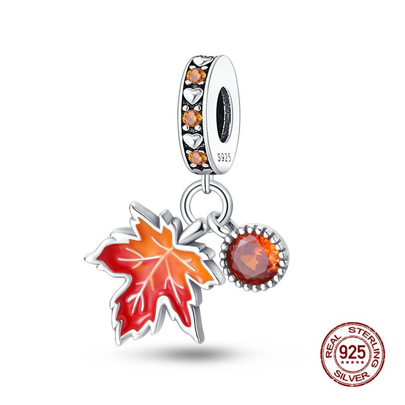 Charms Copper Fits 3Mm Original Bracelet Womens New In Autumn Sunset Maple Leaves Charms Beads Diy Fine Jewelry Gift
