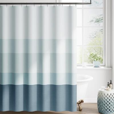 Ocean Blue Striped Shower Curtain Waterproof Fabric Shower Curtains for Bathroom Gradual Color Minimalist Design Modern Neutral