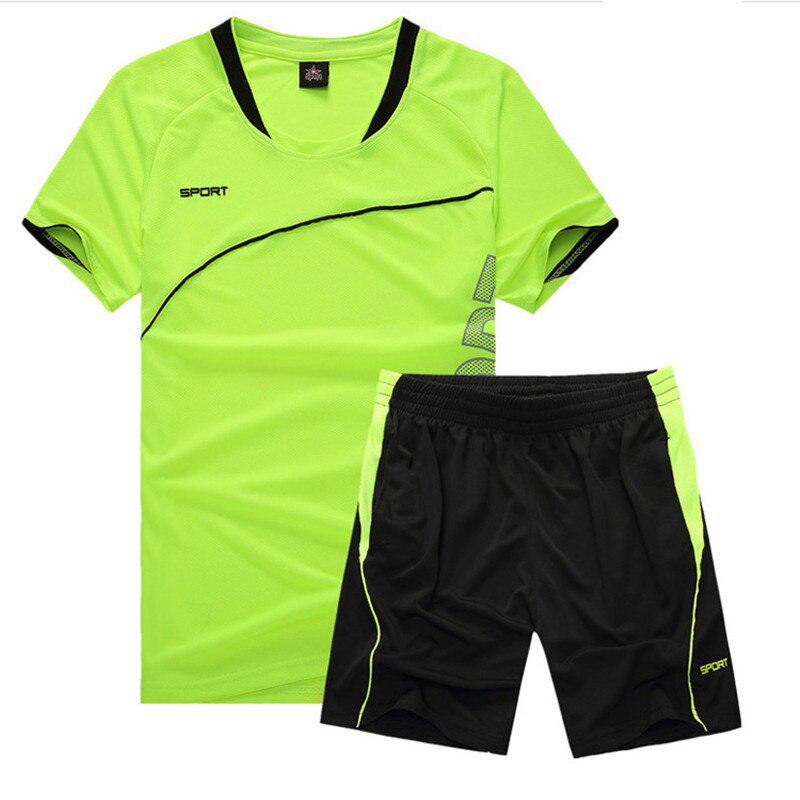 Мужской повседневный спортивный костюм, летний комплект из двух частей: футболка + шорты, джоггеры, спортивный костюм, мужской спортивный комплект M зелёный
