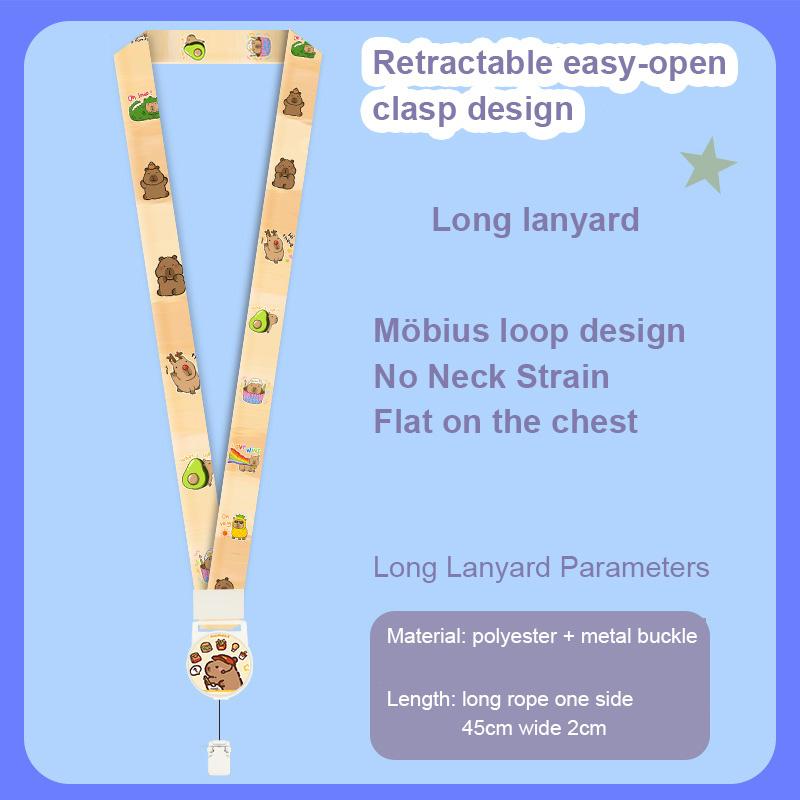 Capybara Cartoon Card Holder With Easy Pull Clip Retractable Neck Lanyard Student Card Work Card Traffic Card Holder