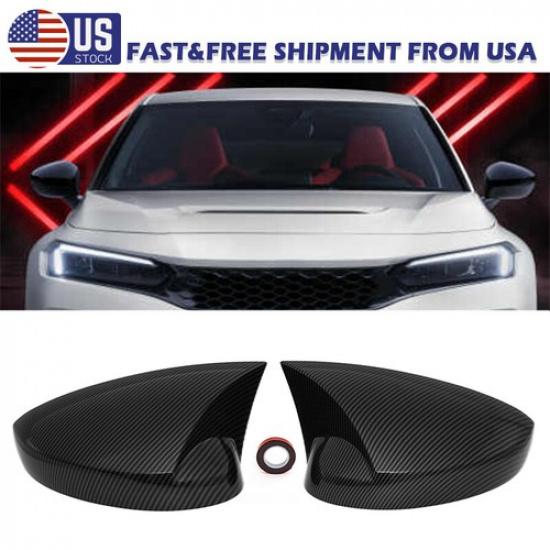 2X Carbon Fiber ABS Car Side Rear Mirror Trim Cover For Honda Civic -2024