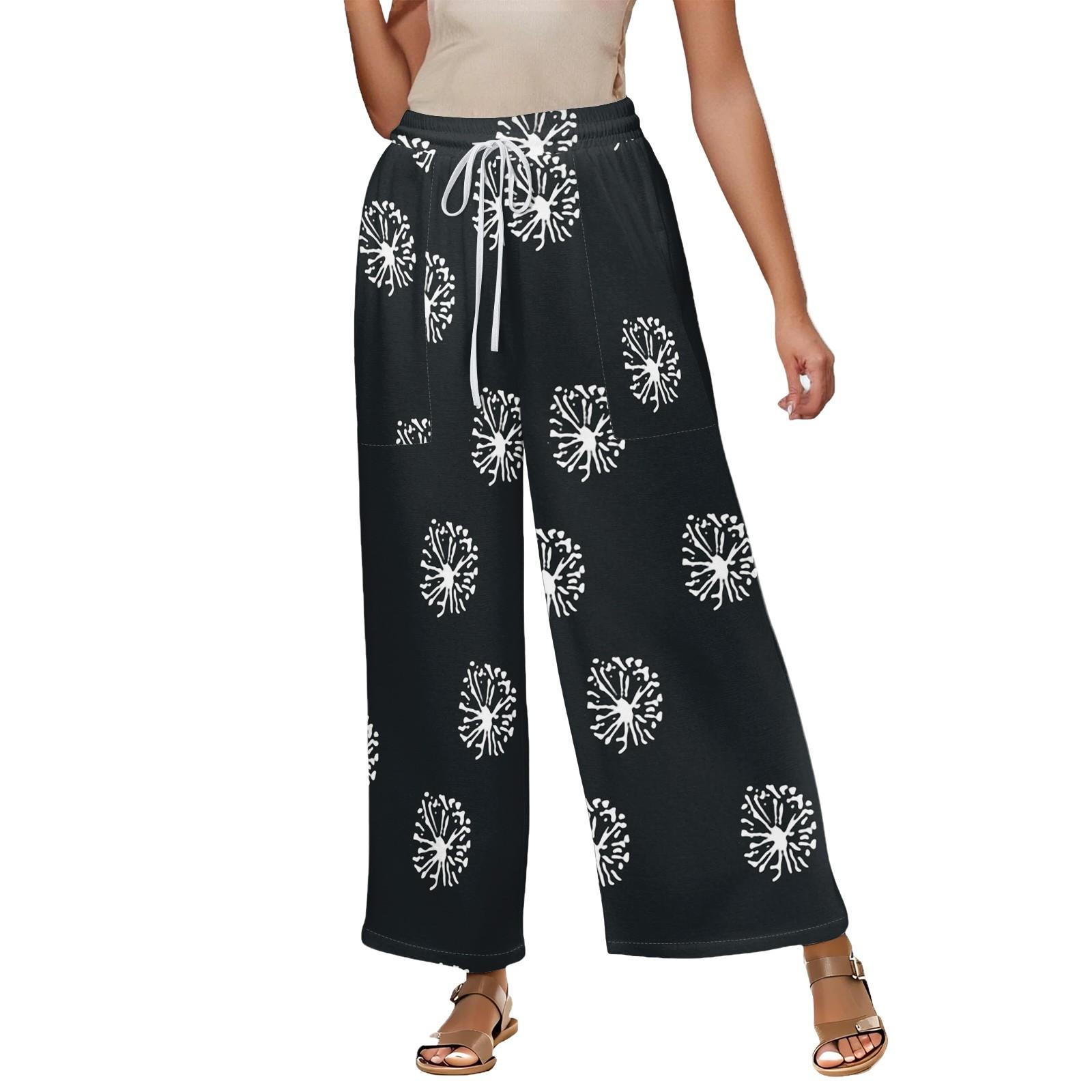 

Женские летние эластичные завязки на талии с цветочным принтом из хлопка и льна, свободные брюки Nine Minute L чёрный