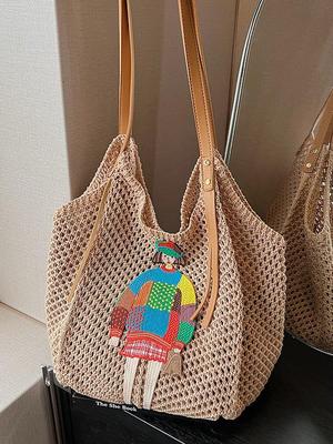 Women's Woven Straw Shoulder Bag - Niche Market, Lazy Style, Hollow Out Design for Vacation or Commuting