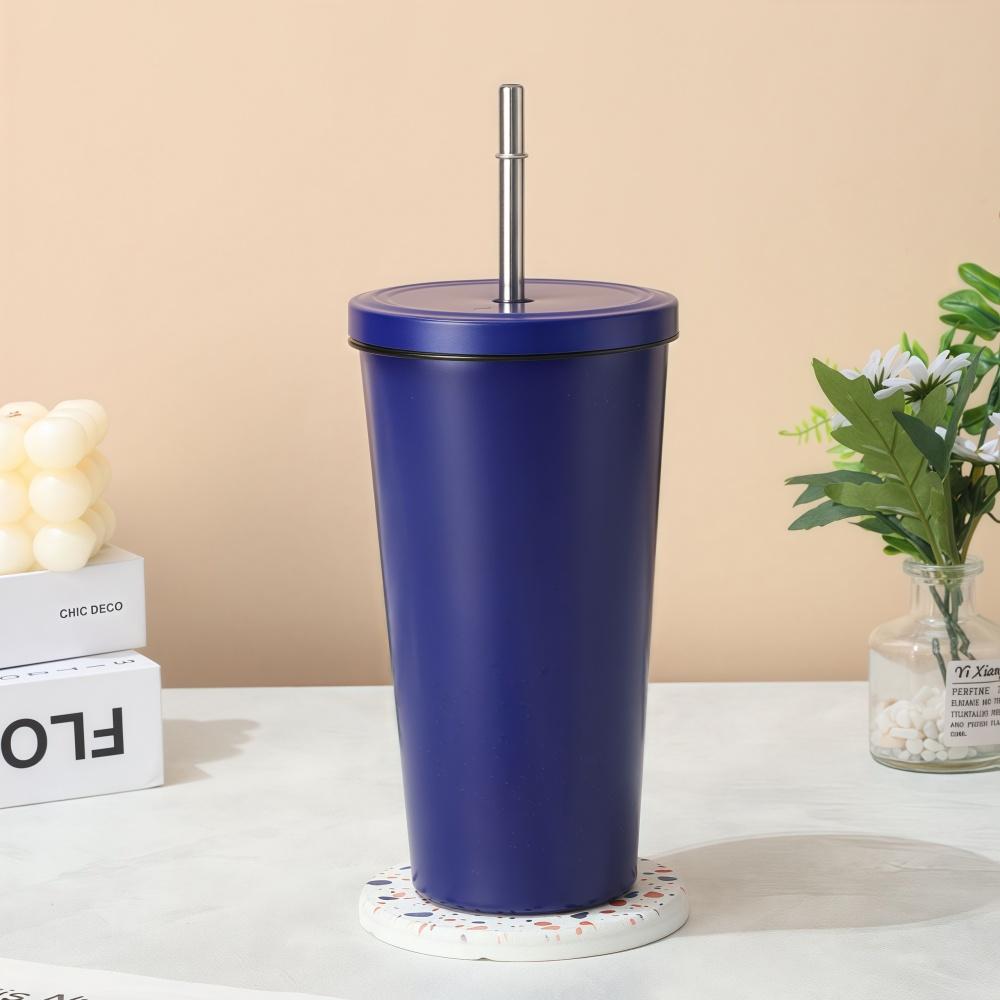 500ml Thermal Mug 304 Stainless Steel Double-Layer Vacuum Insulated Thermos Water Bottle Portable Coffee Cup with Straw