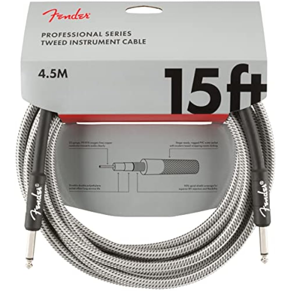 Fender Shielded Cable Professional Series Instrument Cable, 15 , White Tweed