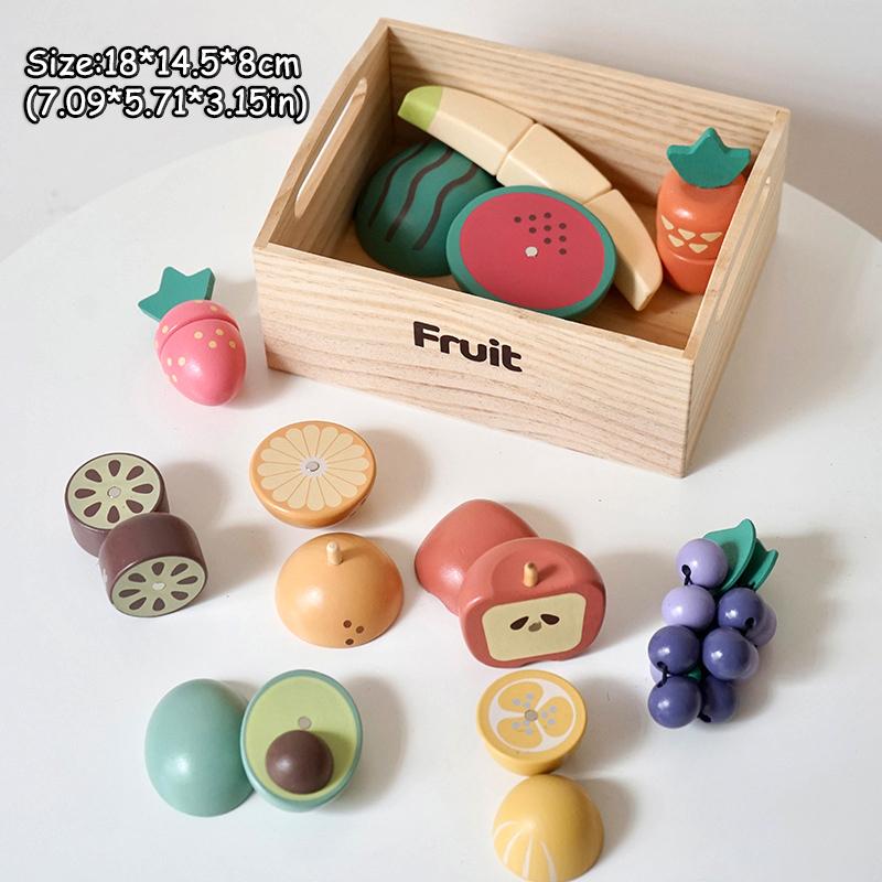 Conjunto de Brinquedos de Cozinha de Madeira para Brincadeiras de Faz de Conta Gancho Magnético Velcro Frutas Legumes Carne Sobremesa Brinquedos Educativos de Role Play