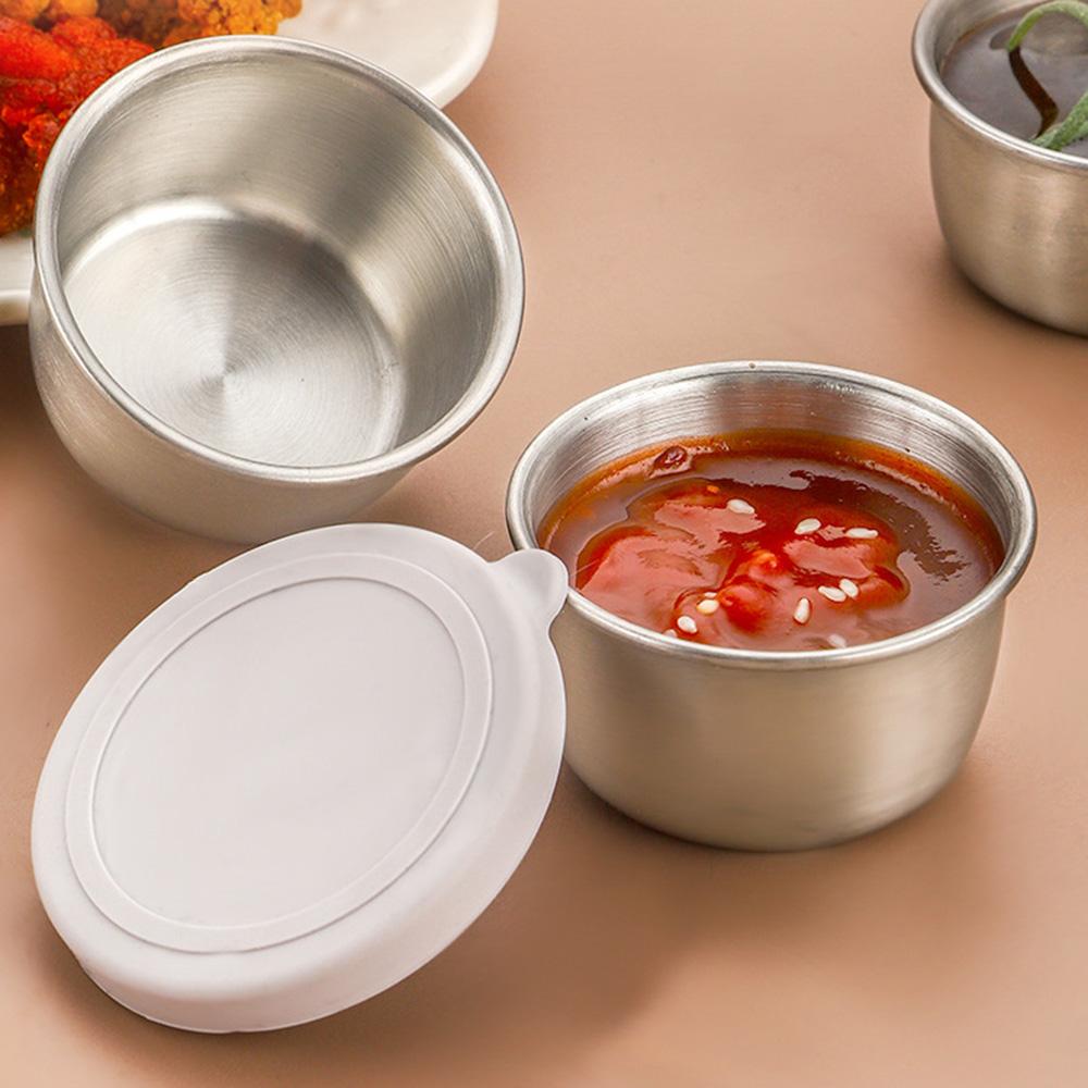 2Pcs 40ML Stainless Steel Salad Dressing Container - Leakproof Lidded Sauce Cups, Portable Dipping Dishes for Sauces