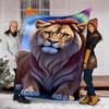1pc Lion Print Throw Blanket Polyester Fiber, Lightweight Flannel, Soft & Warm, All Season Use for Outdoor, Camping