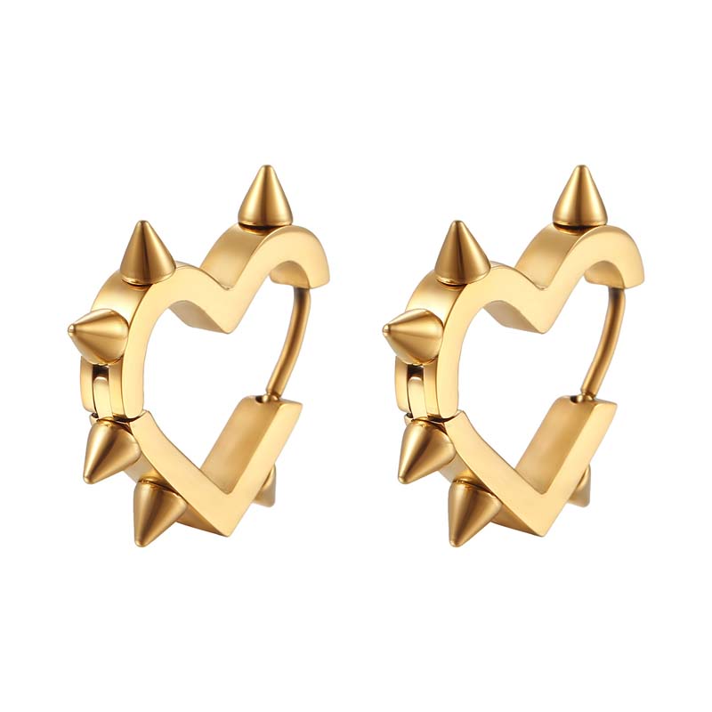Stainless Steel Silver Color Spike Rivet Heart Hoop Earrings For Women Men Punk Metal Geometric Piercing Ear Buckle Jewelry