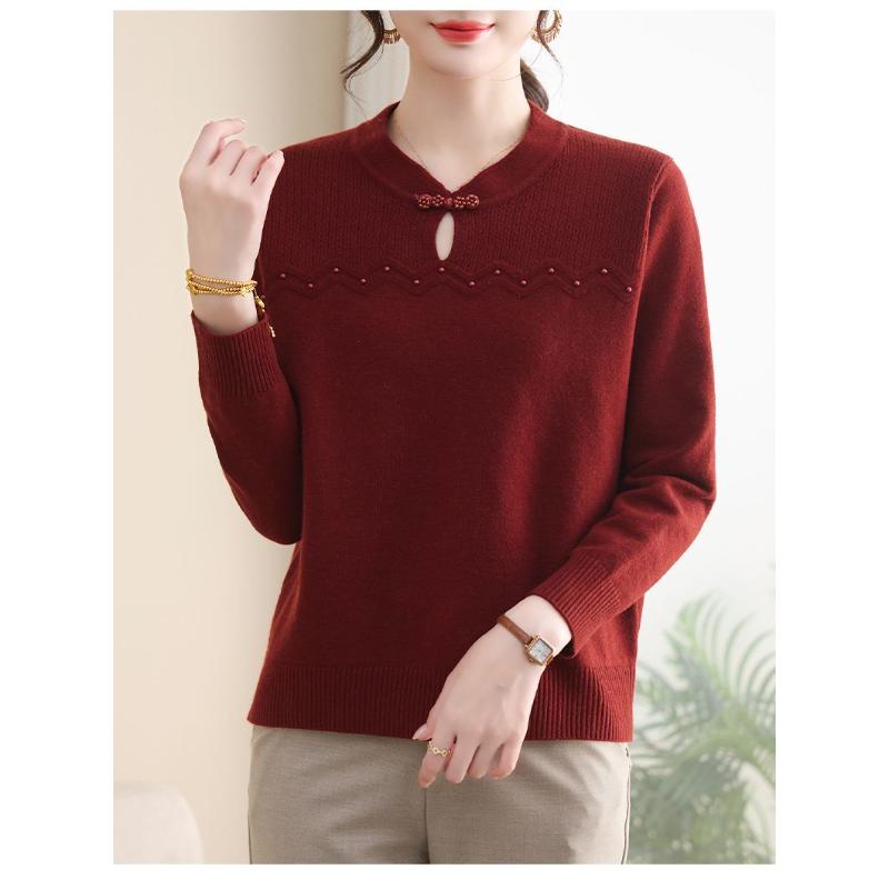 

All-match Fashion Solid Color Sweater Chinese Style Knitted Long-sleeved Top XL красный