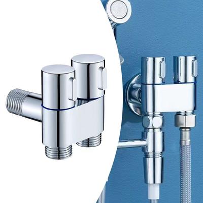 G1/2 1 girişte iki çıkışlı çift kontrollü çamaşır makinesi musluğu tuvalet üçgen valfi