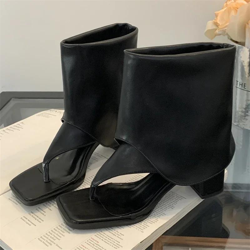 

Eilyken Spring Summer New Design Open Toe Pinch Foot Thick Heel Cool Boots Sandals Fashion Concise Party Dress Flip Flops Shoes 35 чорний