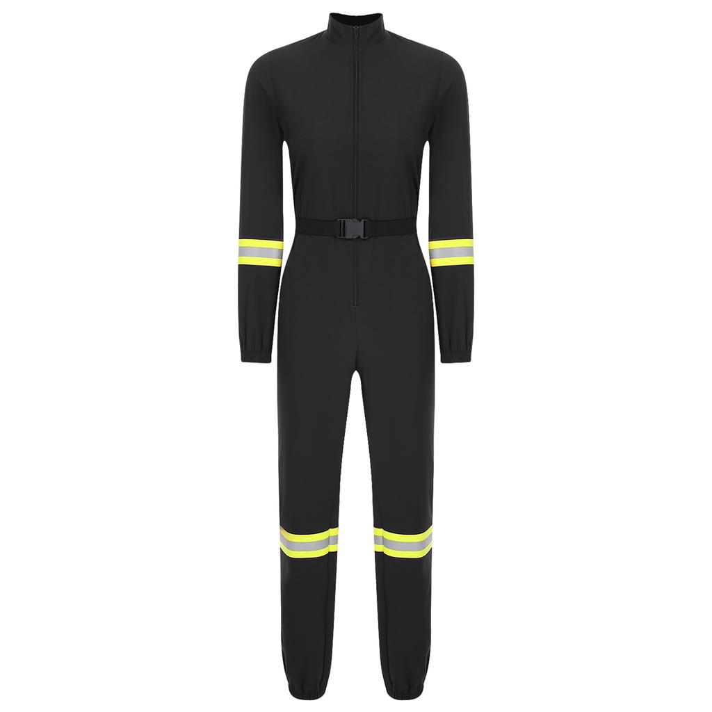 Damski Romper Cosplay Strażak na Halloween Kołnierzyk Stojący Długi Rękaw Zapięcie na Zamek Błyskawiczny z Przodu Kombinezon Pasek