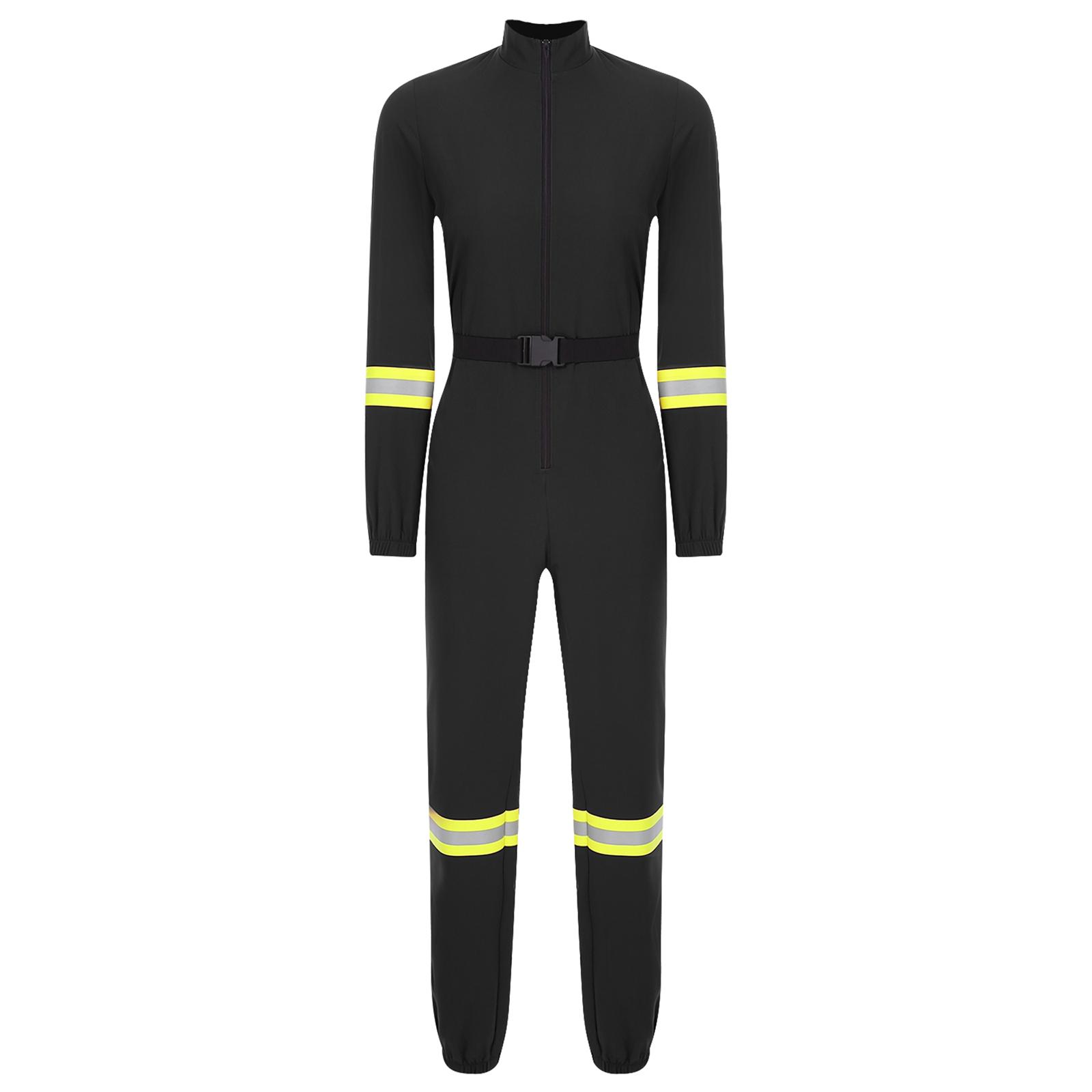 

Жіночий Хелловін Косплей Пожежника Ромпер Дизайн з Поясом Стійка Комір Довгий Рукав Боді Комбінезон на Блискавці спереду S чорний