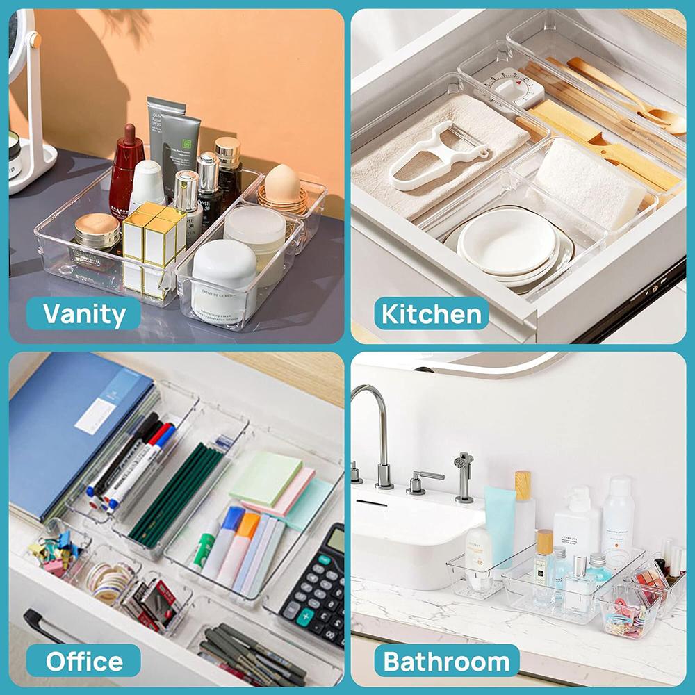 25Pcs/Set Non-Slip Transparent PET Storage Box for Drawers Jewelry Makeup Organizer Container