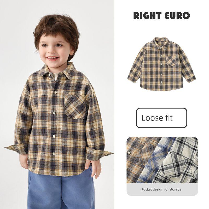 Right European Boys' Academy Plaid Long-Sleeve Shirt 2026 Spring and Autumn New Children's Clothing Baby Top Long-Sleeve Shirt